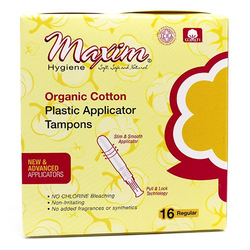 Maxim® 100% Certified Organic Cotton BPA Free Plastic Applicator Tampon, Regular, 16 Count