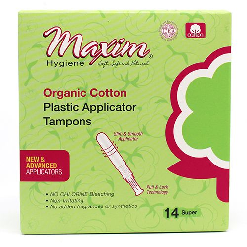 Maxim® 100% Certified Organic Cotton BPA Free Plastic Applicator Tampon, Super, 14 Count