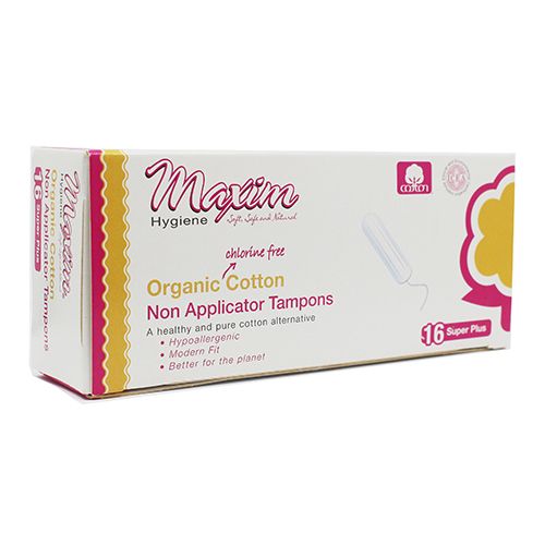 Maxim® 100% Certified Organic Cotton Non-Applicator Tampon, Super Plus, 16 Count