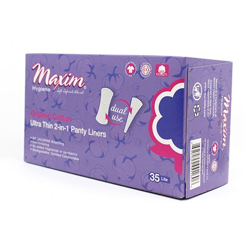 Maxim® 100% Certified Organic Cotton Ultra Thin Thong “2-in-1” Pantiliners, Light, 35 Count