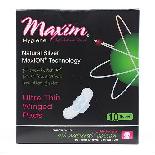 MaxION® Ultra Thin Winged Sanitary Pads, Nighttime/Super, 10 Count
