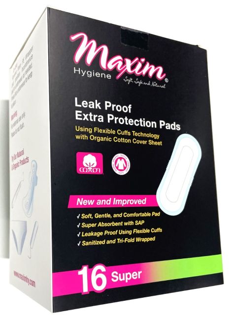 Maxim® Pure Cotton Leak Proof Incontinence/Maternity Pads, Super, 16 Count