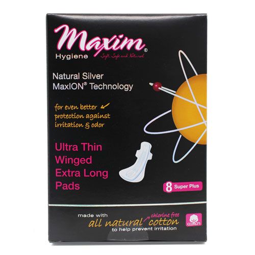 MaxION® Ultra Thin Winged Sanitary Pads, Overnight/Super Plus, 8 Count